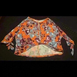 Free People Orange Blouse Medium Flowy Top Festival Floral
